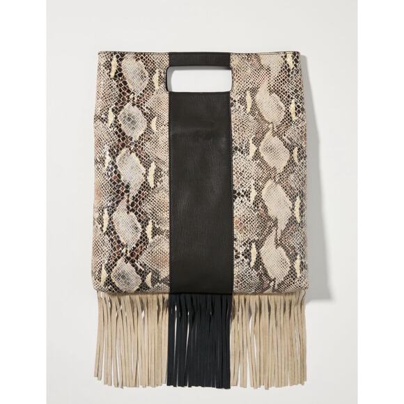 Anthropologie Snake-Printed Fringed Leather Clutch - Picture 6 of 6